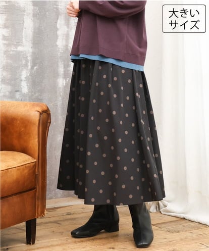OLHKD09129 eur3 【WEB先行販売】【大きいサイズ】ドットプリントリバーシブルスカート
