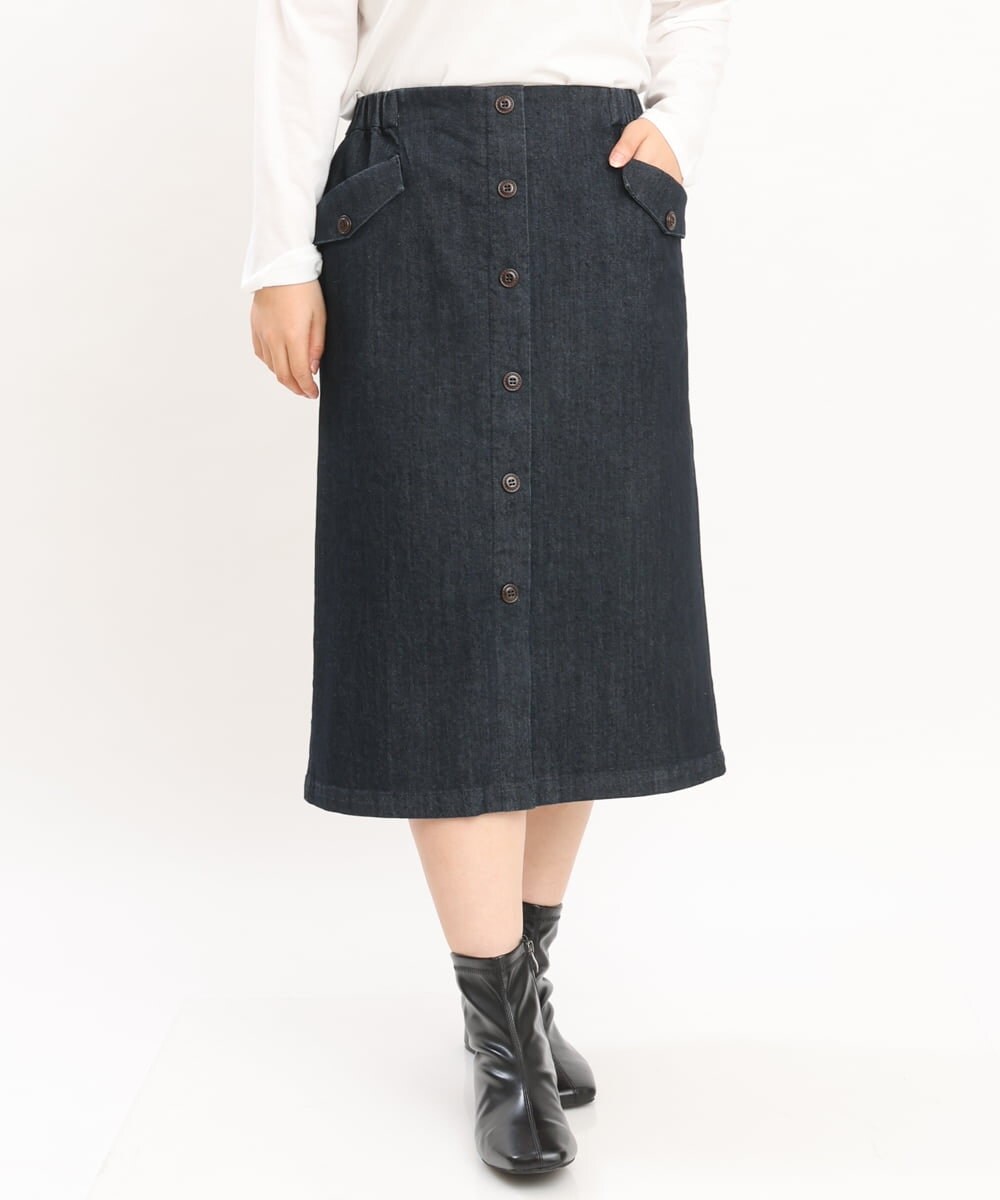 OLHKS05119 eur3(エウルキューブ) 【大きいサイズ】フロントボタンタイトスカート ネイビー(57)