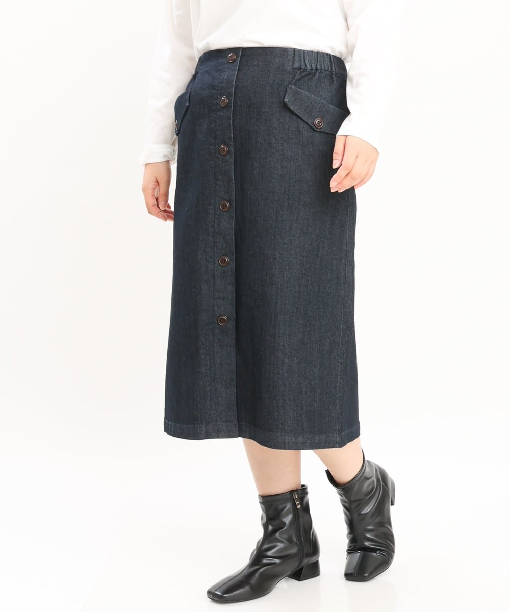 OLHKS05119 eur3(エウルキューブ) 【大きいサイズ】フロントボタンタイトスカート ネイビー(57)