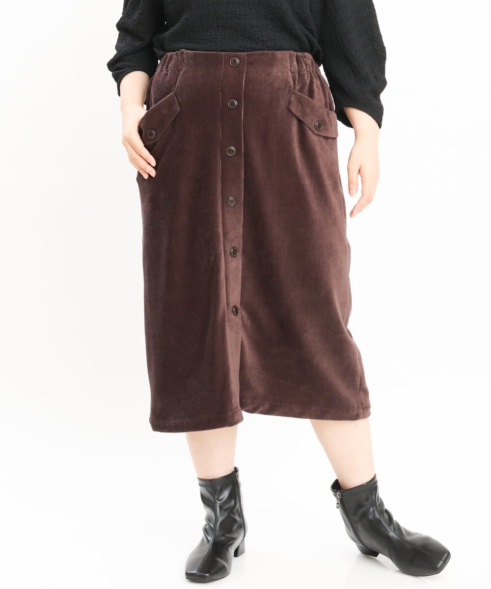 OLHKS05119 eur3(エウルキューブ) 【大きいサイズ】フロントボタンタイトスカート ブラウン(87)