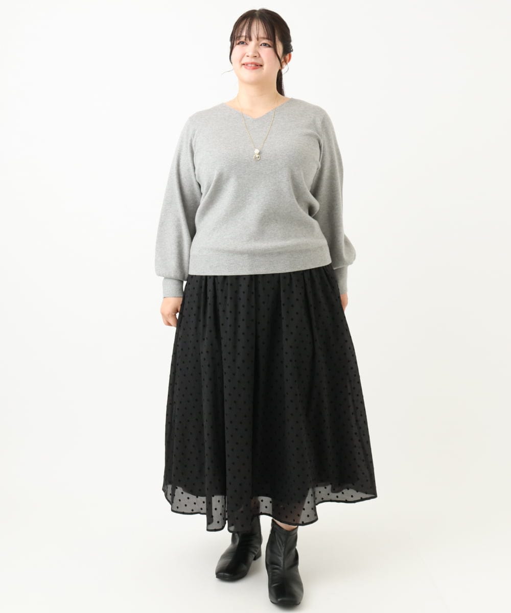 OLHKV13129 eur3(エウルキューブ) 【大きいサイズ】フロッキードットシアースカート ブラック(94)