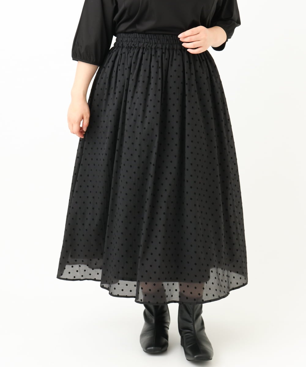 OLHKV13129 eur3(エウルキューブ) 【大きいサイズ】フロッキードットシアースカート ブラック(94)