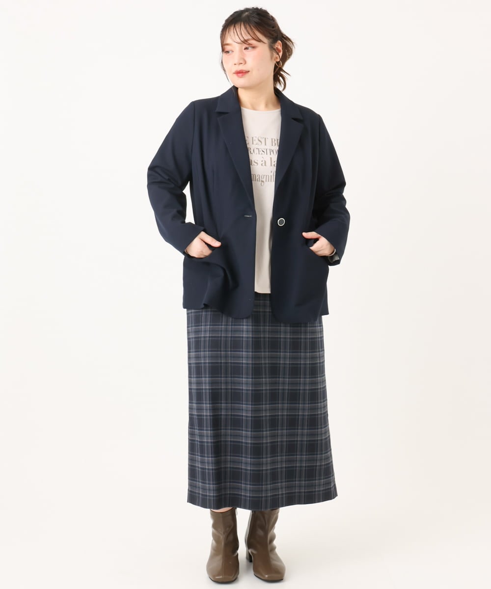 OLHLA06129 eur3(エウルキューブ) 【WEB先行販売】【大きいサイズ】チェックタイトスカート ネイビー(57)