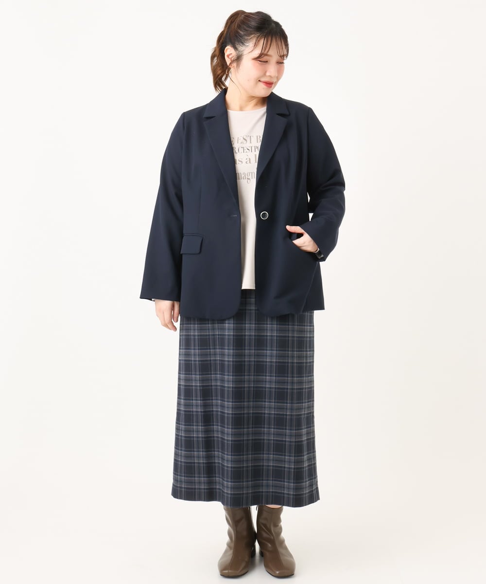 OLHLA06129 eur3(エウルキューブ) 【WEB先行販売】【大きいサイズ】チェックタイトスカート ネイビー(57)