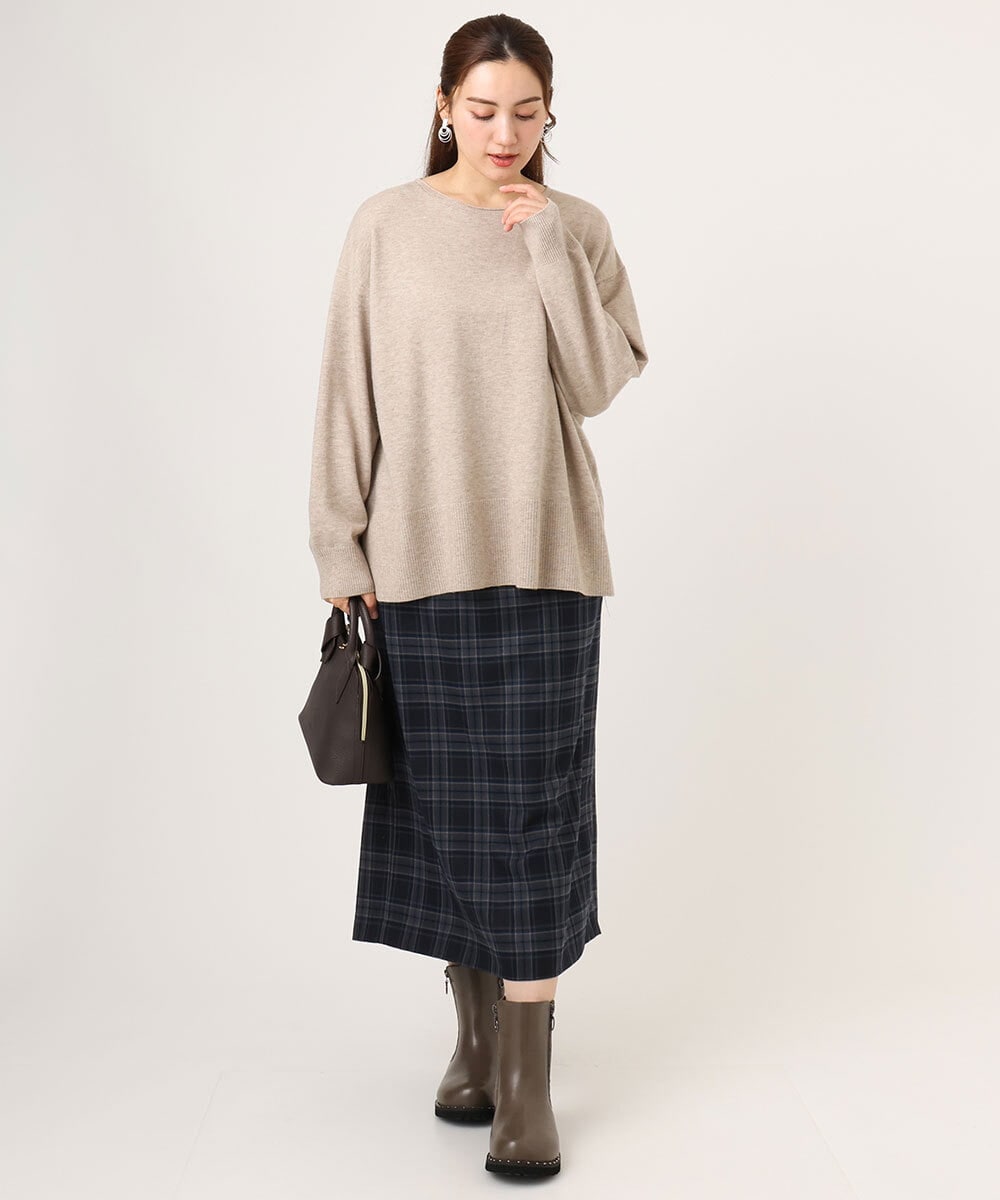 OLHLA06129 eur3(エウルキューブ) 【WEB先行販売】【大きいサイズ】チェックタイトスカート ネイビー(57)