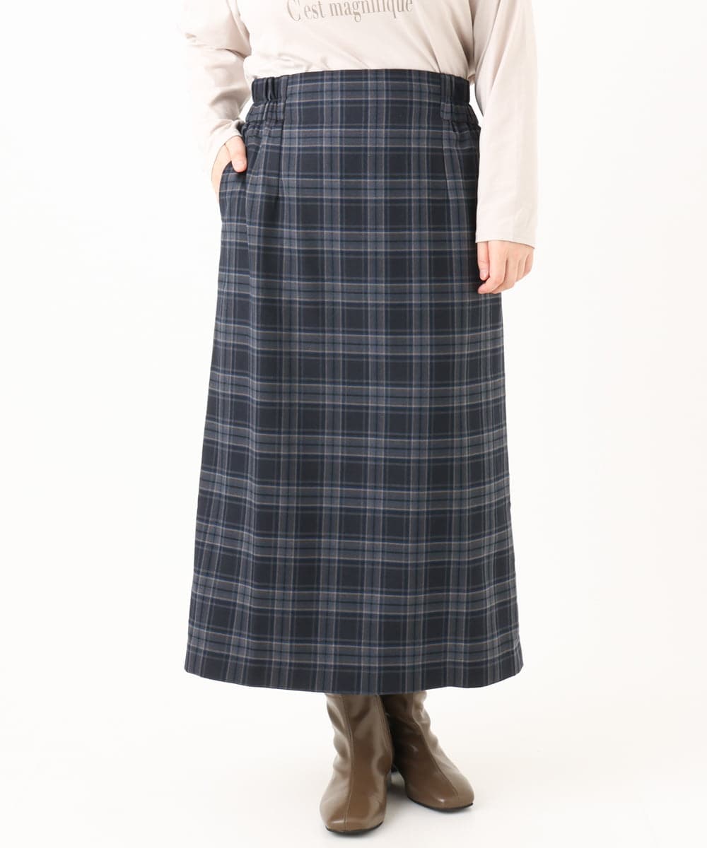 OLHLA06129 eur3(エウルキューブ) 【WEB先行販売】【大きいサイズ】チェックタイトスカート ネイビー(57)