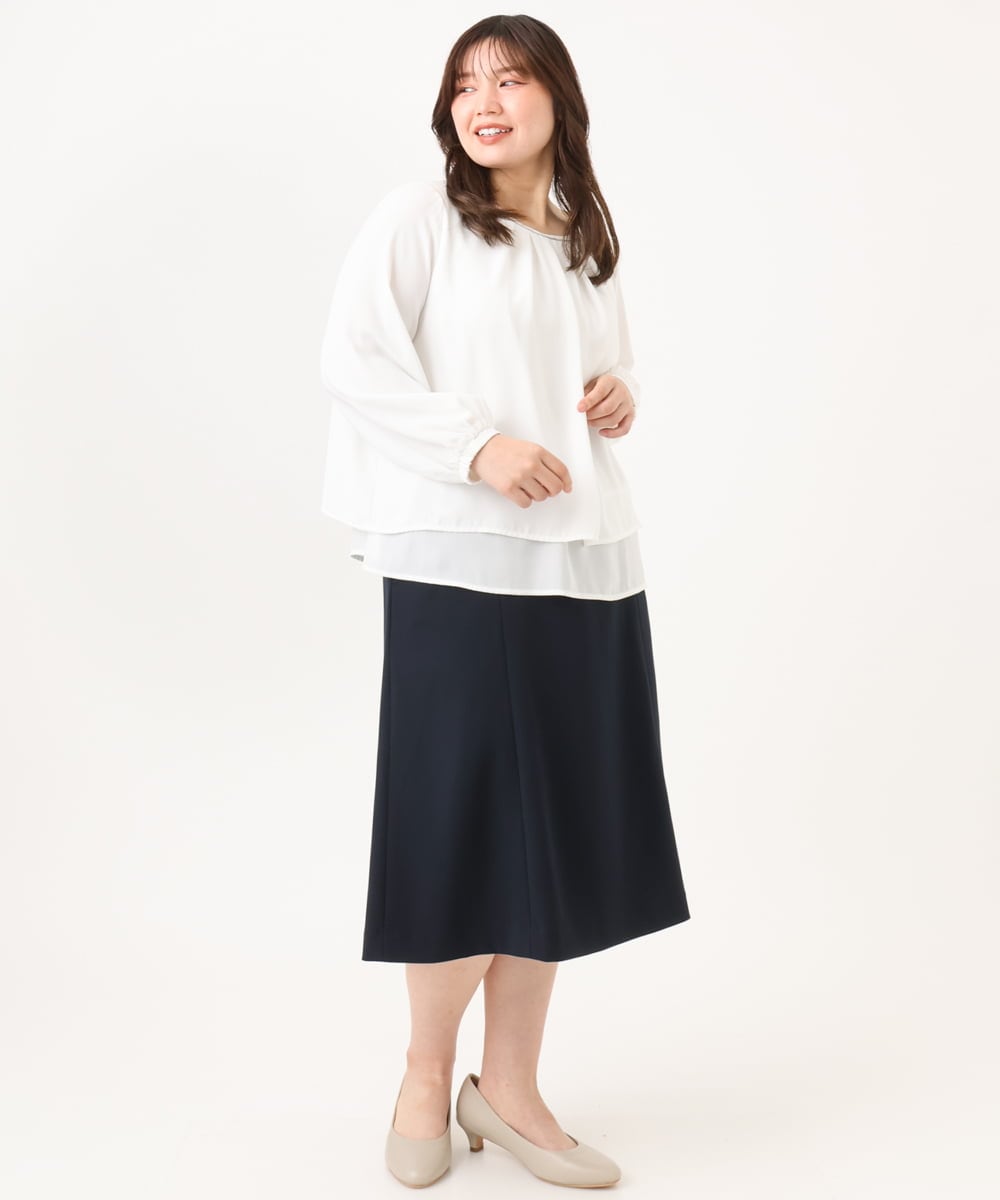 OLHLD05119 eur3(エウルキューブ) 【WEB先行販売】【大きいサイズ/11号サイズあり/洗える/セットアップ対応】カットジョーゼットセミフレアスカート ネイビー