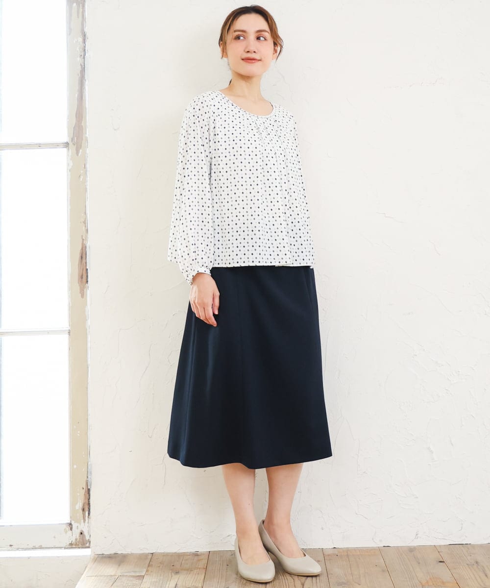 OLHLD05119 eur3(エウルキューブ) 【WEB先行販売】【大きいサイズ/11号サイズあり/洗える/セットアップ対応】カットジョーゼットセミフレアスカート ネイビー