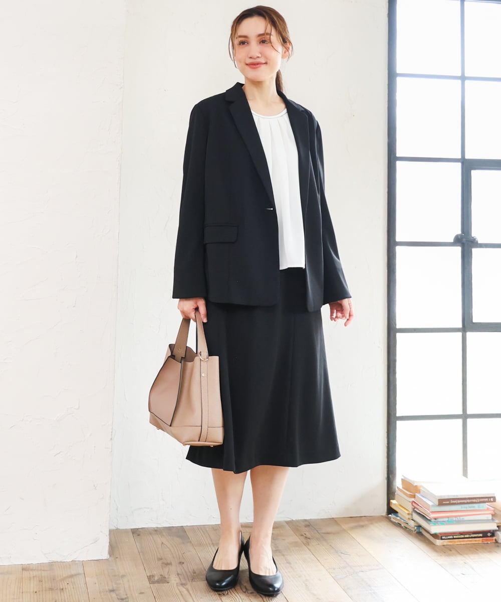 OLHLD05119 eur3(エウルキューブ) 【WEB先行販売】【大きいサイズ/11号サイズあり/洗える/セットアップ対応】カットジョーゼットセミフレアスカート ブラック