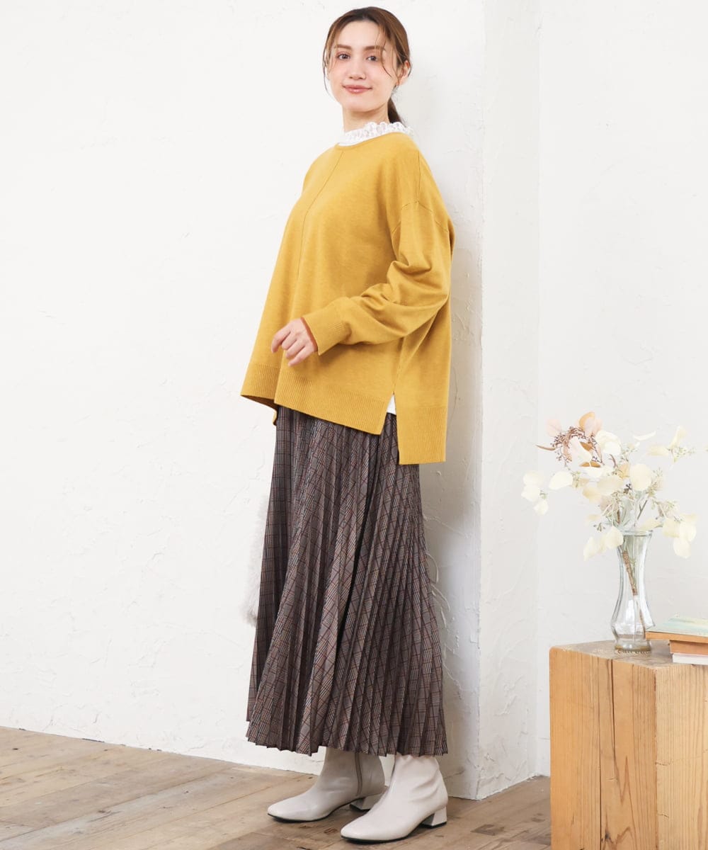 OLHLD08129 eur3(エウルキューブ) 【大きいサイズ】チェックプリーツスカート ダークブラウン