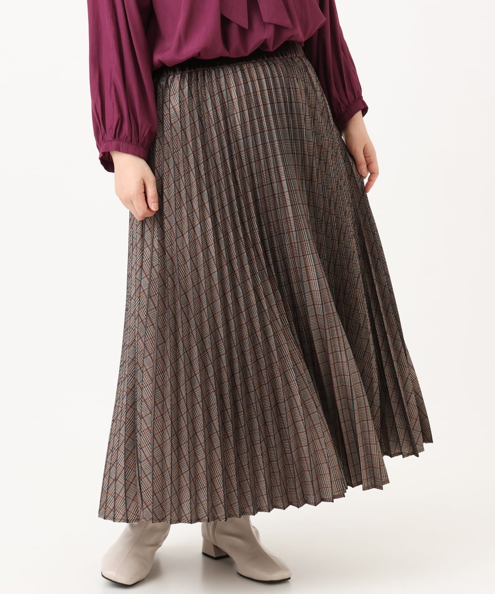 OLHLD08129 eur3(エウルキューブ) 【大きいサイズ】チェックプリーツスカート ダークブラウン