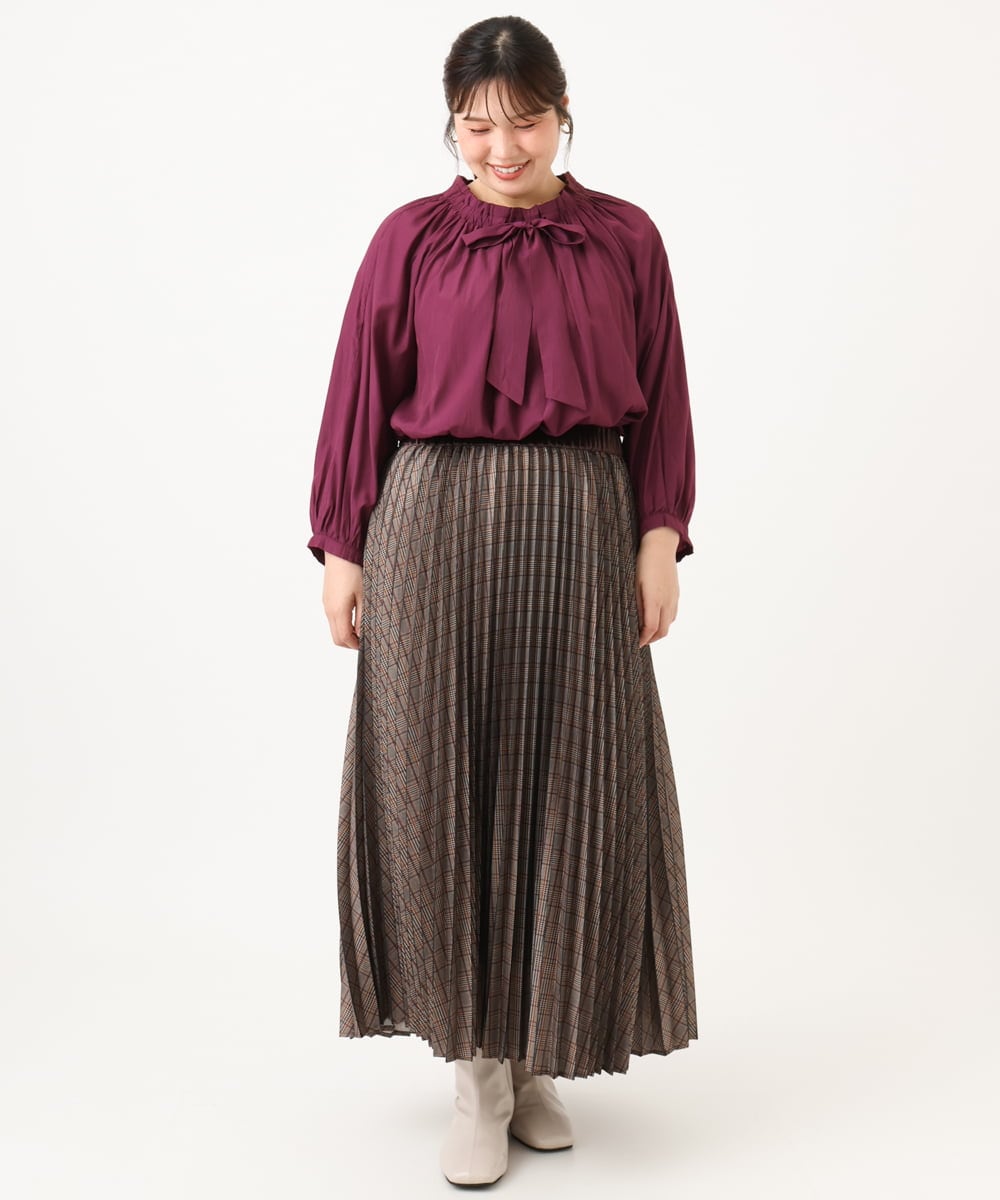OLHLD08129 eur3(エウルキューブ) 【大きいサイズ】チェックプリーツスカート ダークブラウン
