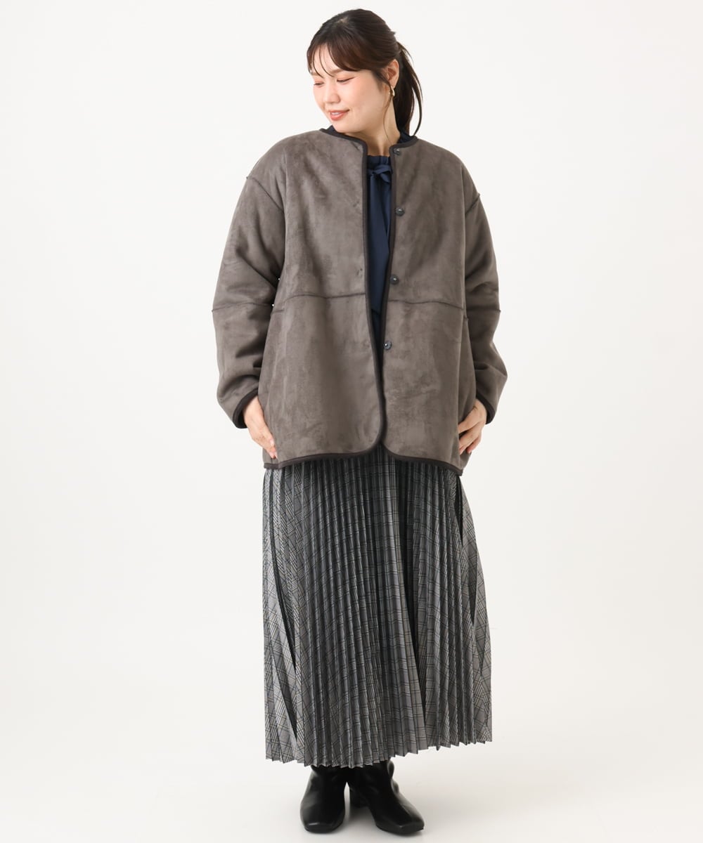 OLHLD08129 eur3(エウルキューブ) 【大きいサイズ】チェックプリーツスカート グレー