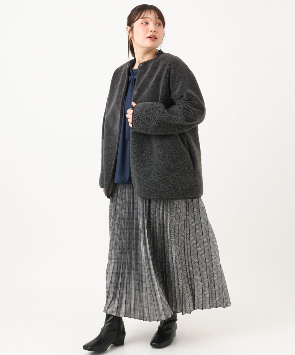 OLHLD08129 eur3(エウルキューブ) 【大きいサイズ】チェックプリーツスカート グレー