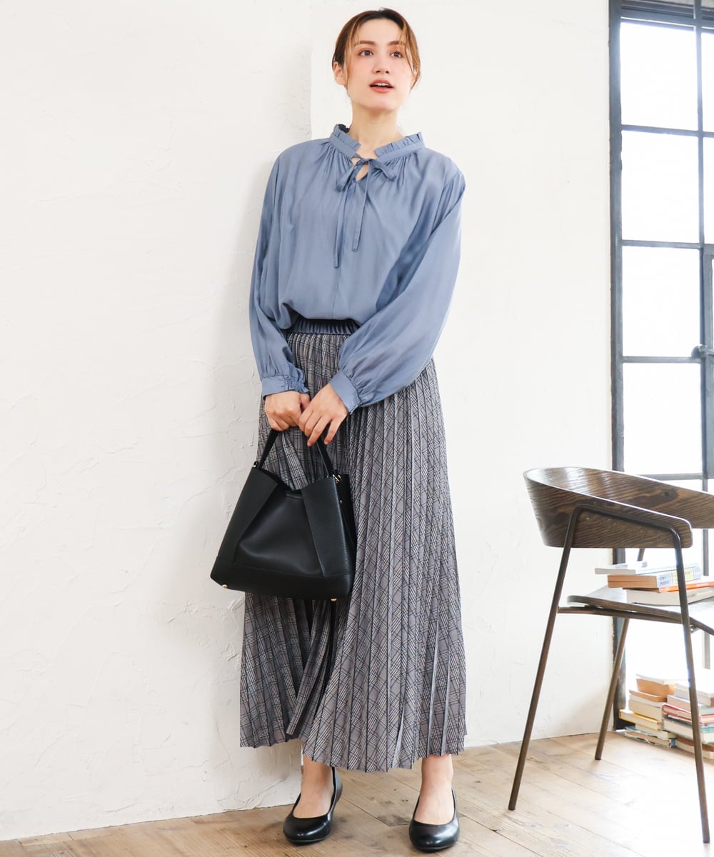 OLHLD08129 eur3(エウルキューブ) 【大きいサイズ】チェックプリーツスカート グレー