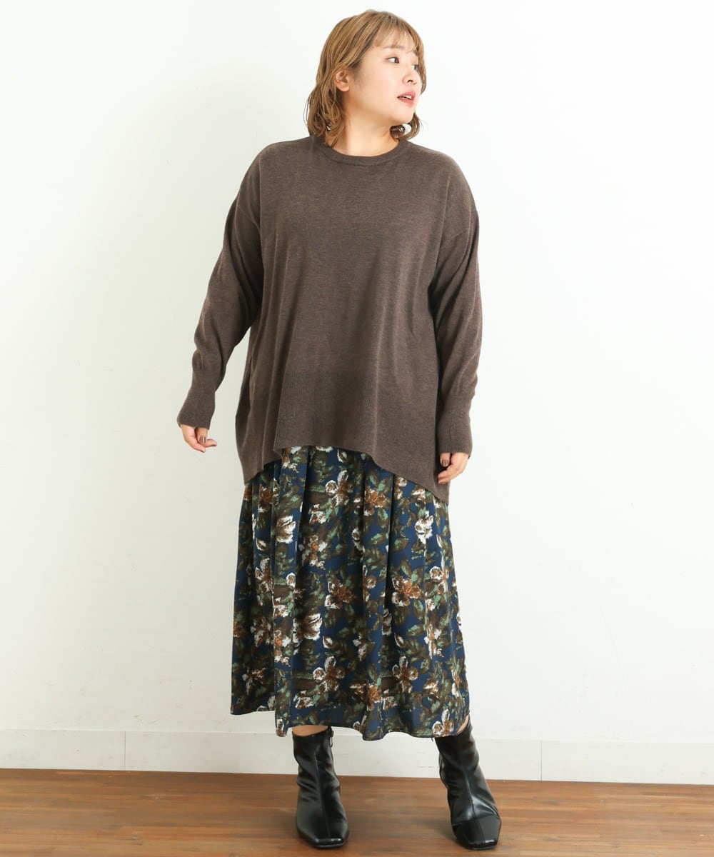 OLHLP06110 eur3(エウルキューブ) 【雑誌掲載】【大きいサイズ】レトロフラワープリントスカート ネイビー(57)