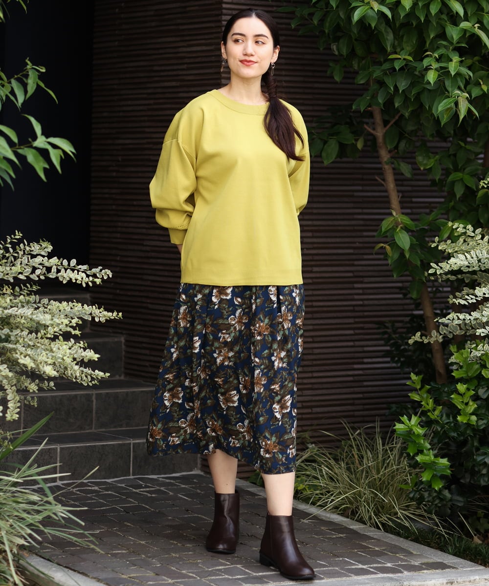 OLHLP06110 eur3(エウルキューブ) 【雑誌掲載】【大きいサイズ】レトロフラワープリントスカート ネイビー(57)