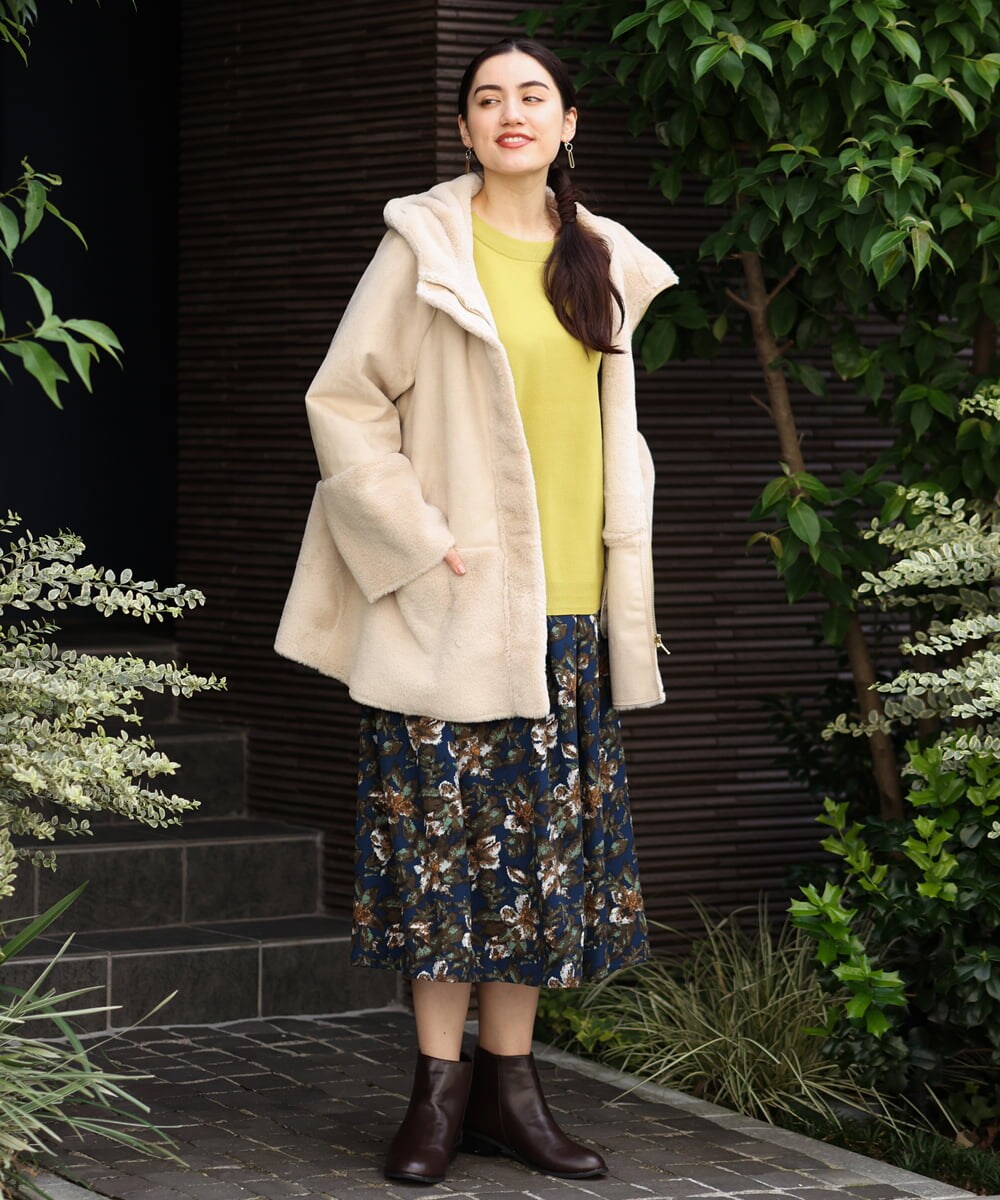 OLHLP06110 eur3(エウルキューブ) 【雑誌掲載】【大きいサイズ】レトロフラワープリントスカート ネイビー(57)