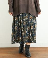 OLHLP06110 eur3(エウルキューブ) 【雑誌掲載】【大きいサイズ】レトロフラワープリントスカート ネイビー(57)