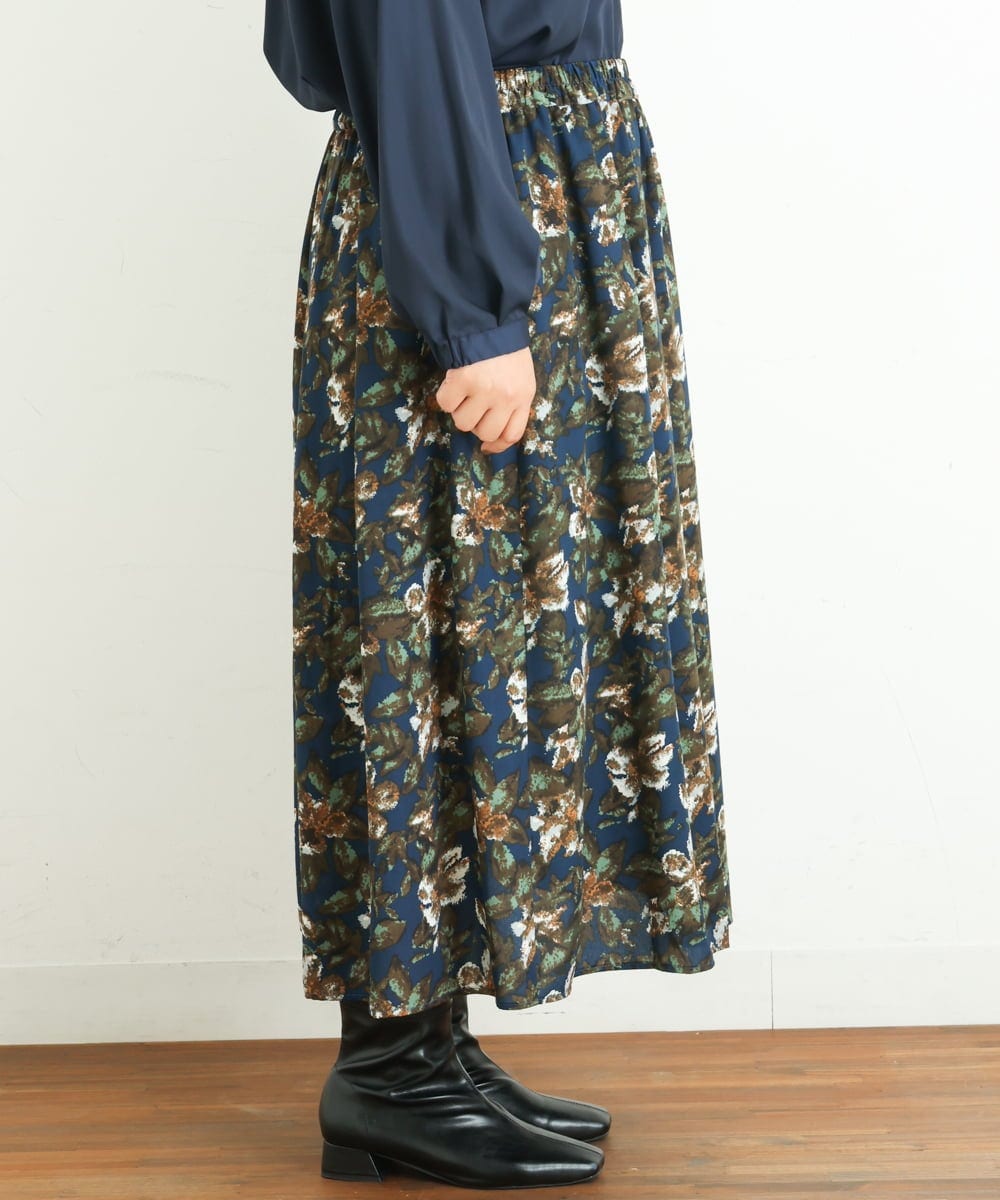 OLHLP06110 eur3(エウルキューブ) 【雑誌掲載】【大きいサイズ】レトロフラワープリントスカート ネイビー(57)