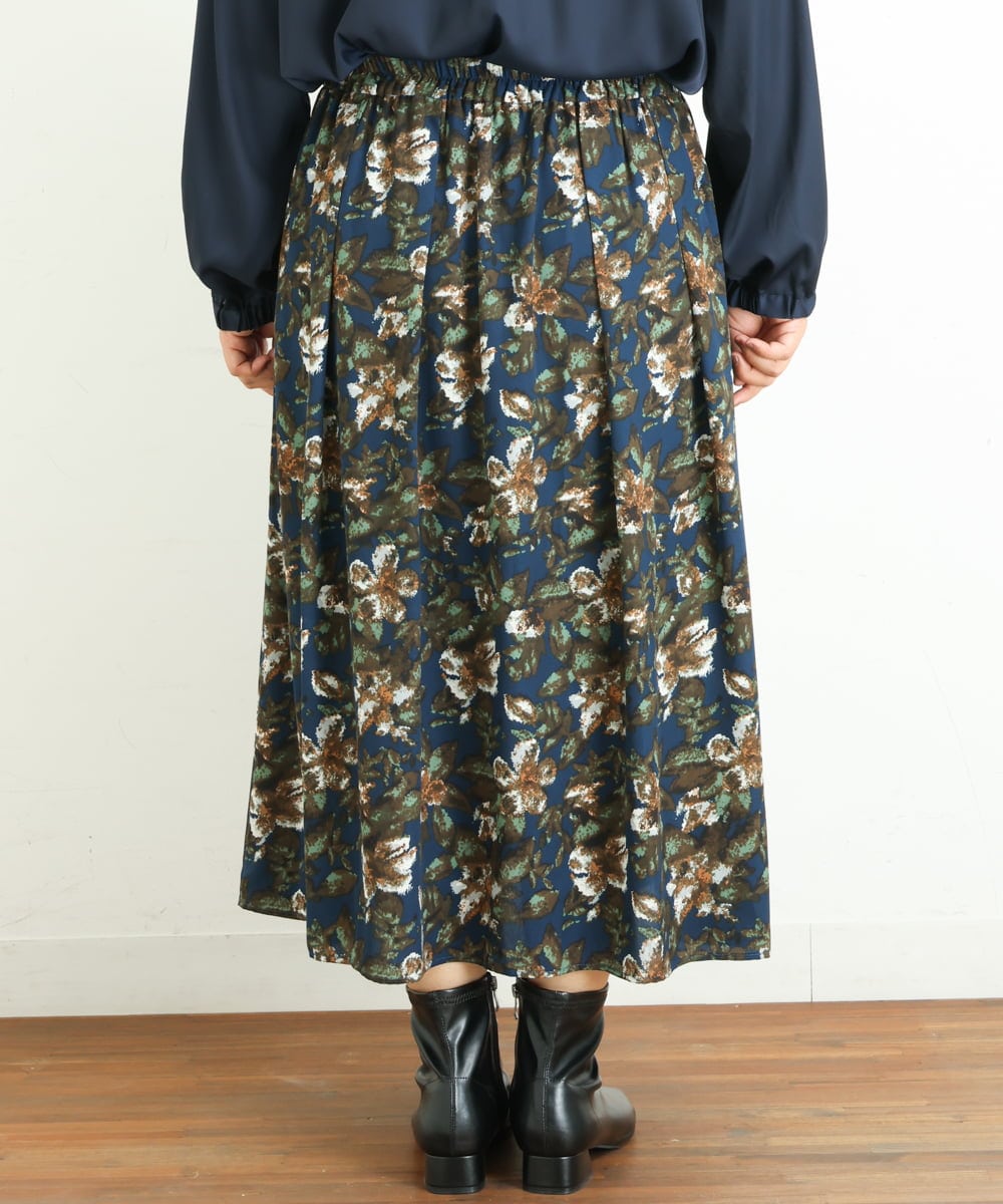 OLHLP06110 eur3(エウルキューブ) 【雑誌掲載】【大きいサイズ】レトロフラワープリントスカート ネイビー(57)