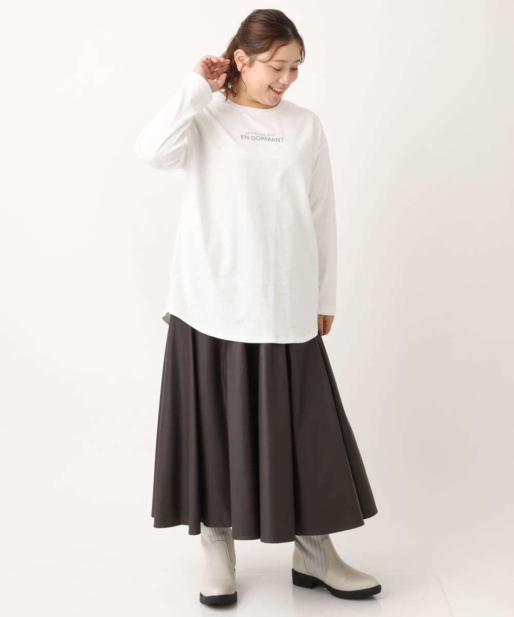 OLHLS08129 eur3(エウルキューブ) 【大きいサイズ】フェイクレザーフレアスカート ダークブラウン(87)