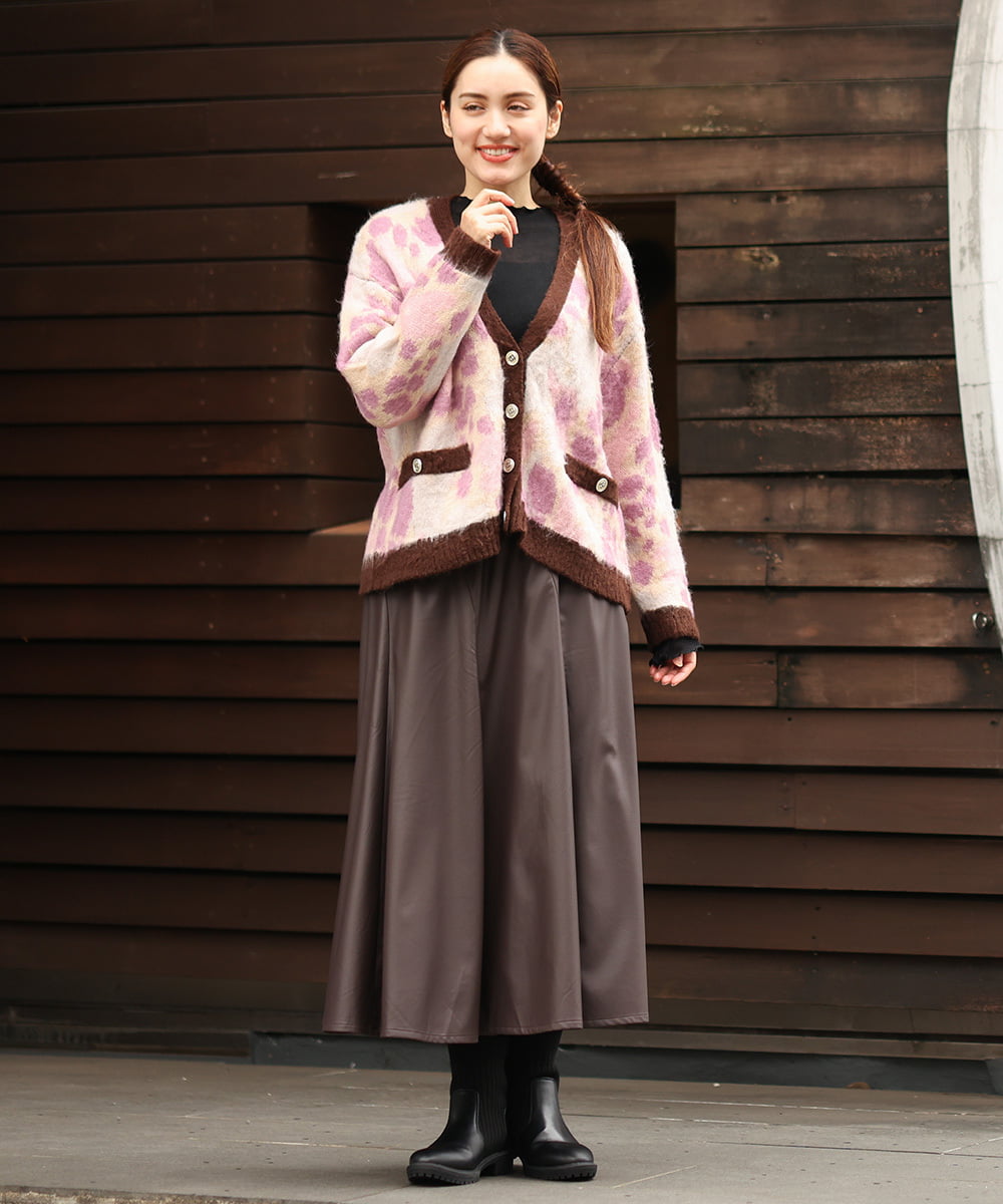 OLHLS08129 eur3(エウルキューブ) 【大きいサイズ】フェイクレザーフレアスカート ダークブラウン(87)