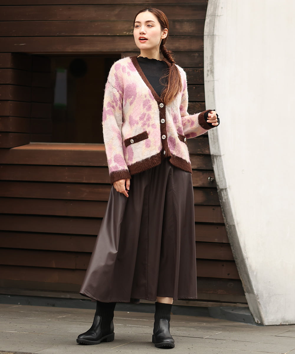 OLHLS08129 eur3(エウルキューブ) 【大きいサイズ】フェイクレザーフレアスカート ダークブラウン(87)