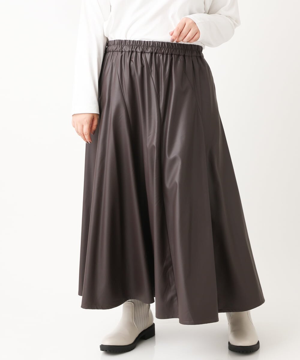 OLHLS08129 eur3(エウルキューブ) 【大きいサイズ】フェイクレザーフレアスカート ダークブラウン(87)