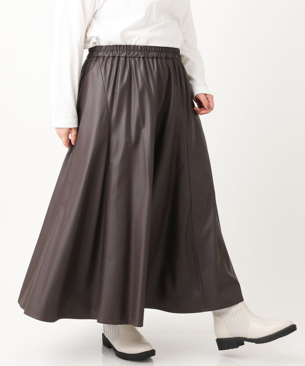 OLHLS08129 eur3(エウルキューブ) 【大きいサイズ】フェイクレザーフレアスカート ダークブラウン(87)