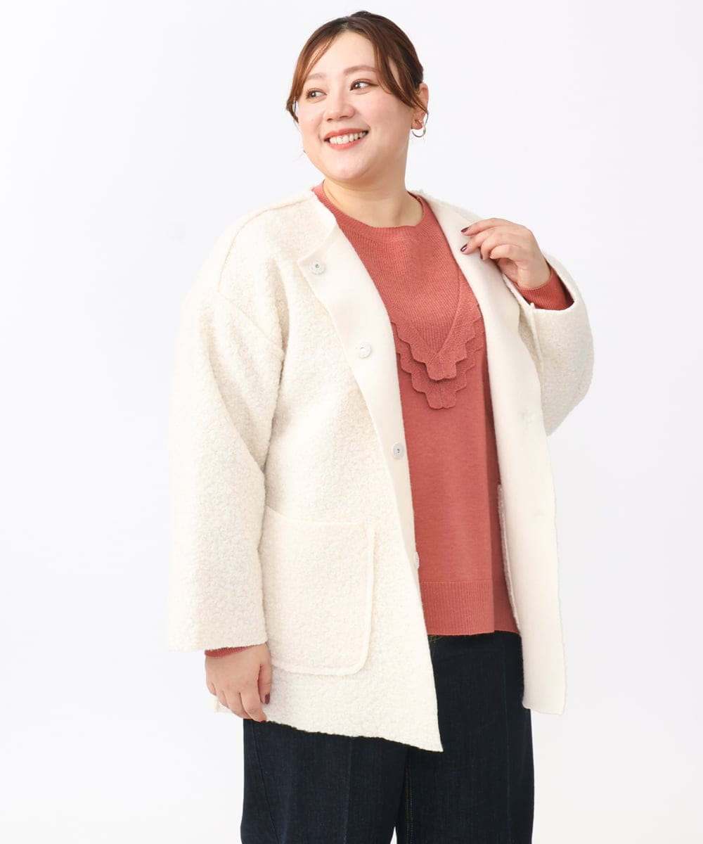 OLJAA09139 eur3(エウルキューブ) 【大きいサイズ】ループブークレリバーシブルコート アイボリー(80)