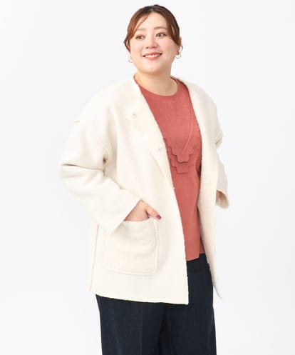 OLJAA09139 eur3 【大きいサイズ】ループブークレリバーシブルコート