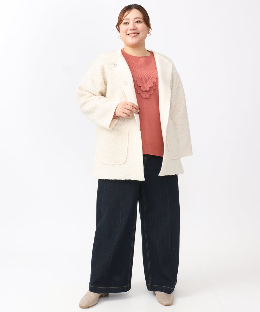 OLJAA09139 eur3(エウルキューブ) 【大きいサイズ】ループブークレリバーシブルコート アイボリー(80)