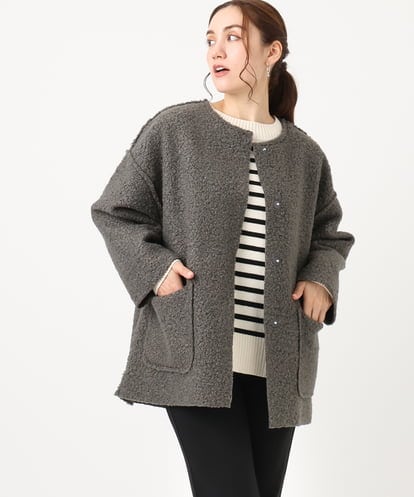 OLJAA09139 eur3 【大きいサイズ】ループブークレリバーシブルコート
