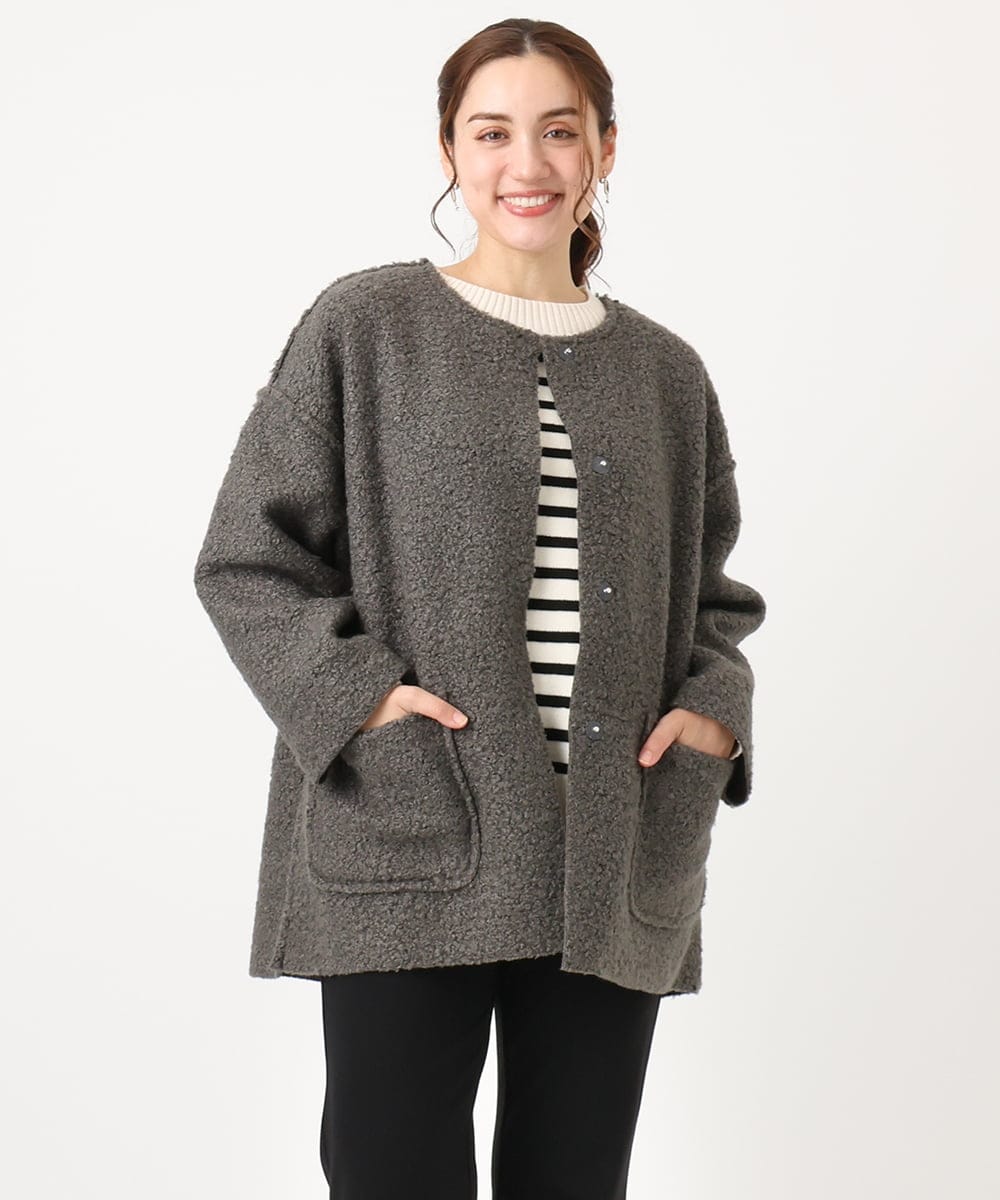 OLJAA09139 eur3(エウルキューブ) 【大きいサイズ】ループブークレリバーシブルコート ダークグレー(93)