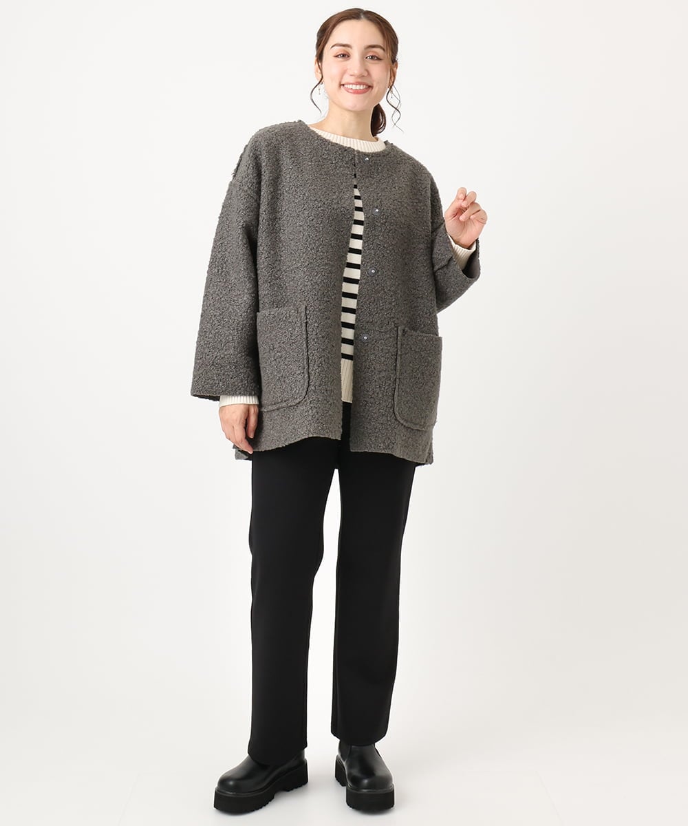 OLJAA09139 eur3(エウルキューブ) 【大きいサイズ】ループブークレリバーシブルコート ダークグレー(93)
