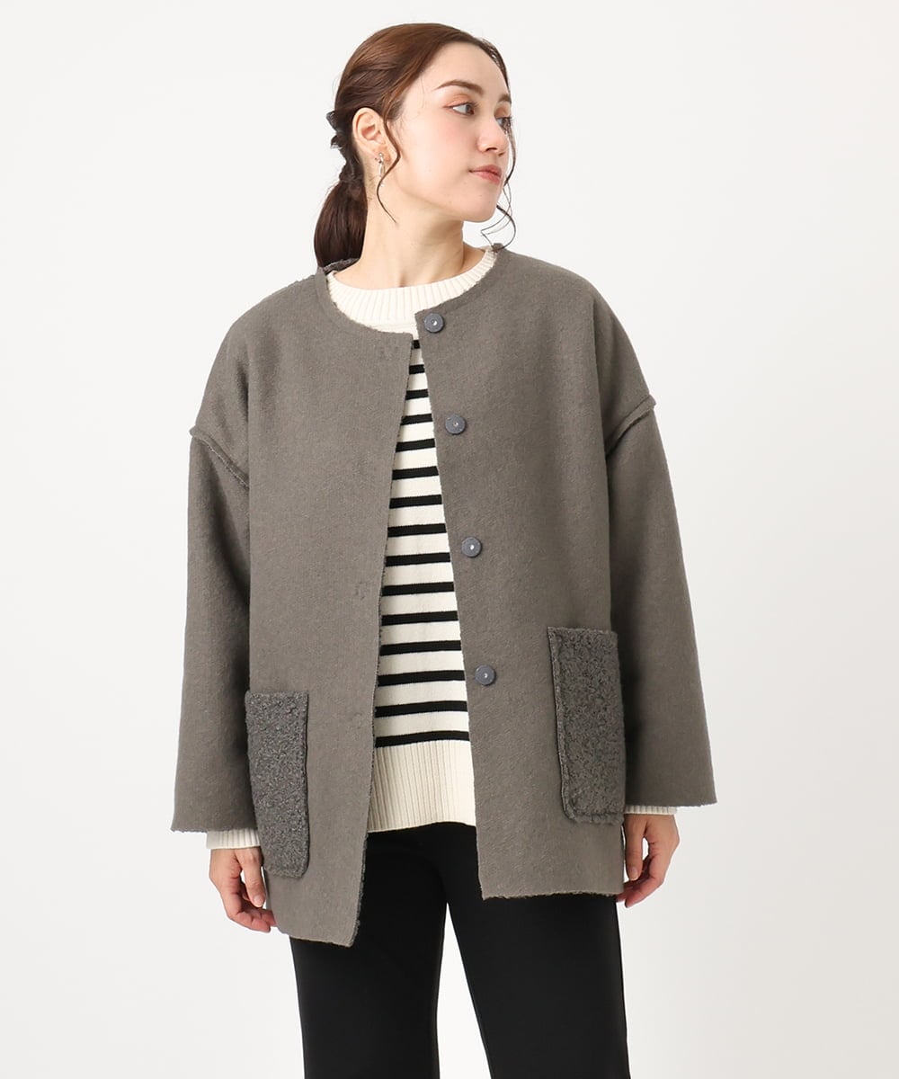 OLJAA09139 eur3(エウルキューブ) 【大きいサイズ】ループブークレリバーシブルコート ダークグレー(93)
