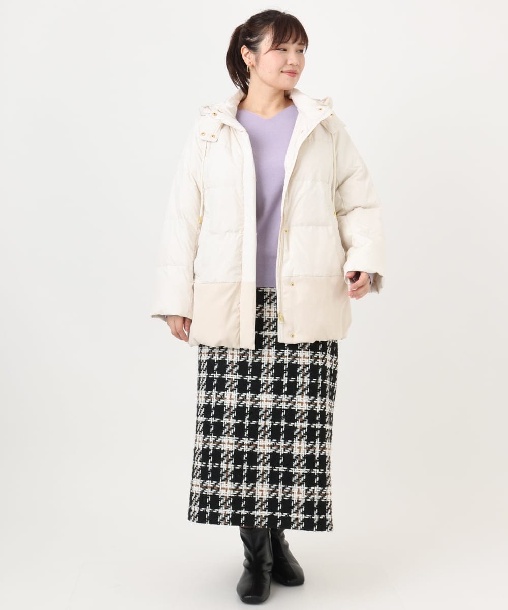 OLJAD03299 eur3(エウルキューブ) 【WEB先行販売】【大きいサイズ】異素材ショートダウンジャケット アイボリー(80)