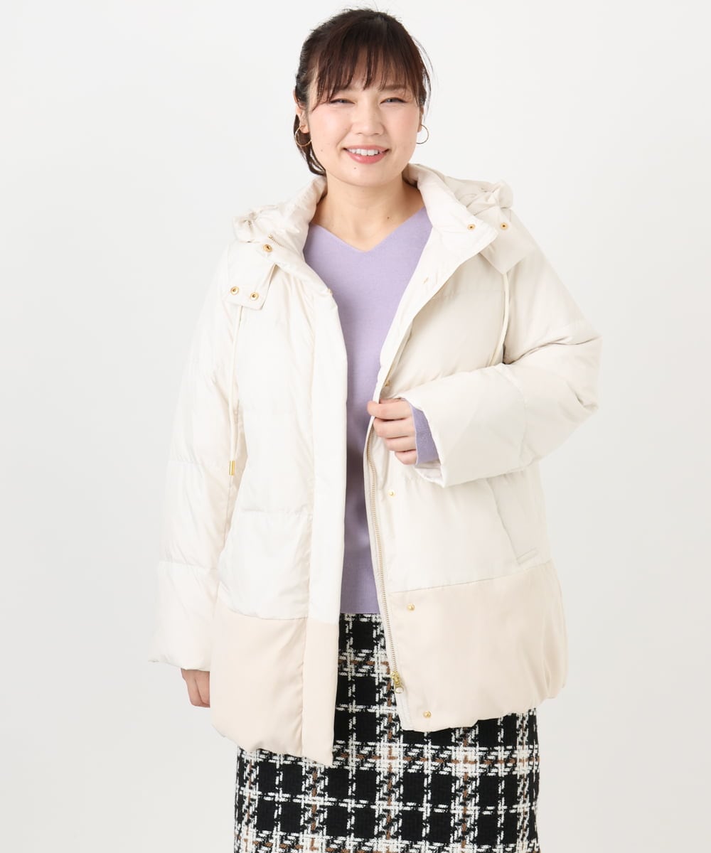 OLJAD03299 eur3(エウルキューブ) 【WEB先行販売】【大きいサイズ】異素材ショートダウンジャケット アイボリー(80)