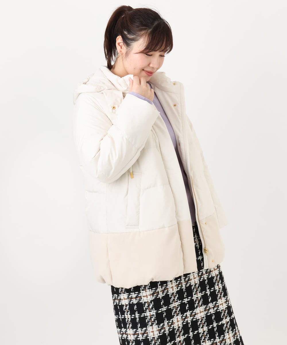 OLJAD03299 eur3(エウルキューブ) 【WEB先行販売】【大きいサイズ】異素材ショートダウンジャケット アイボリー(80)