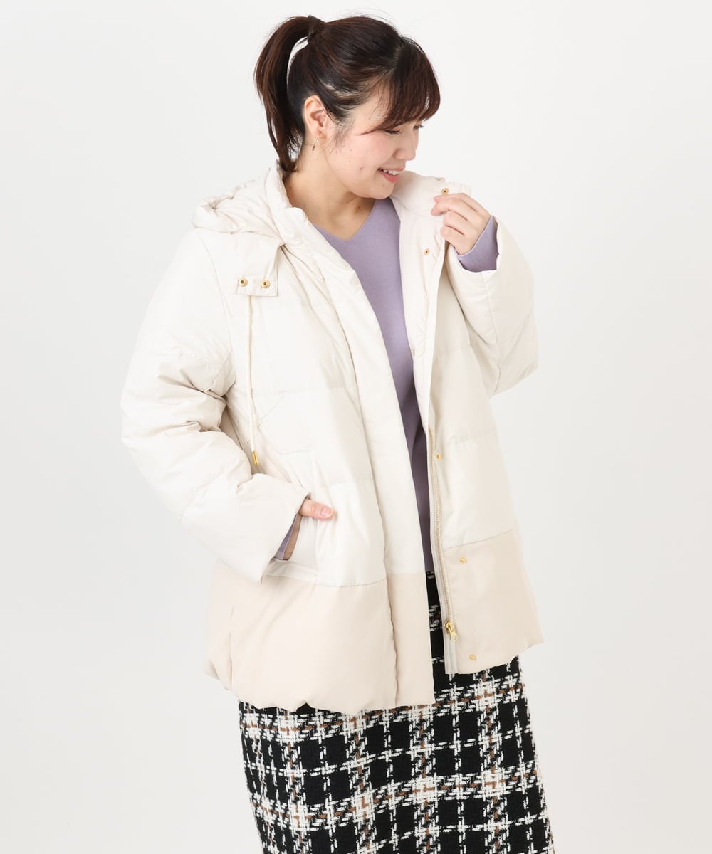 OLJAD03299 eur3(エウルキューブ) 【WEB先行販売】【大きいサイズ】異素材ショートダウンジャケット アイボリー(80)