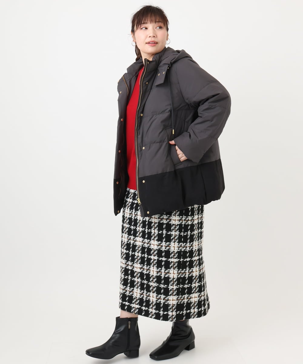 OLJAD03299 eur3(エウルキューブ) 【WEB先行販売】【大きいサイズ】異素材ショートダウンジャケット ダークグレー(93)