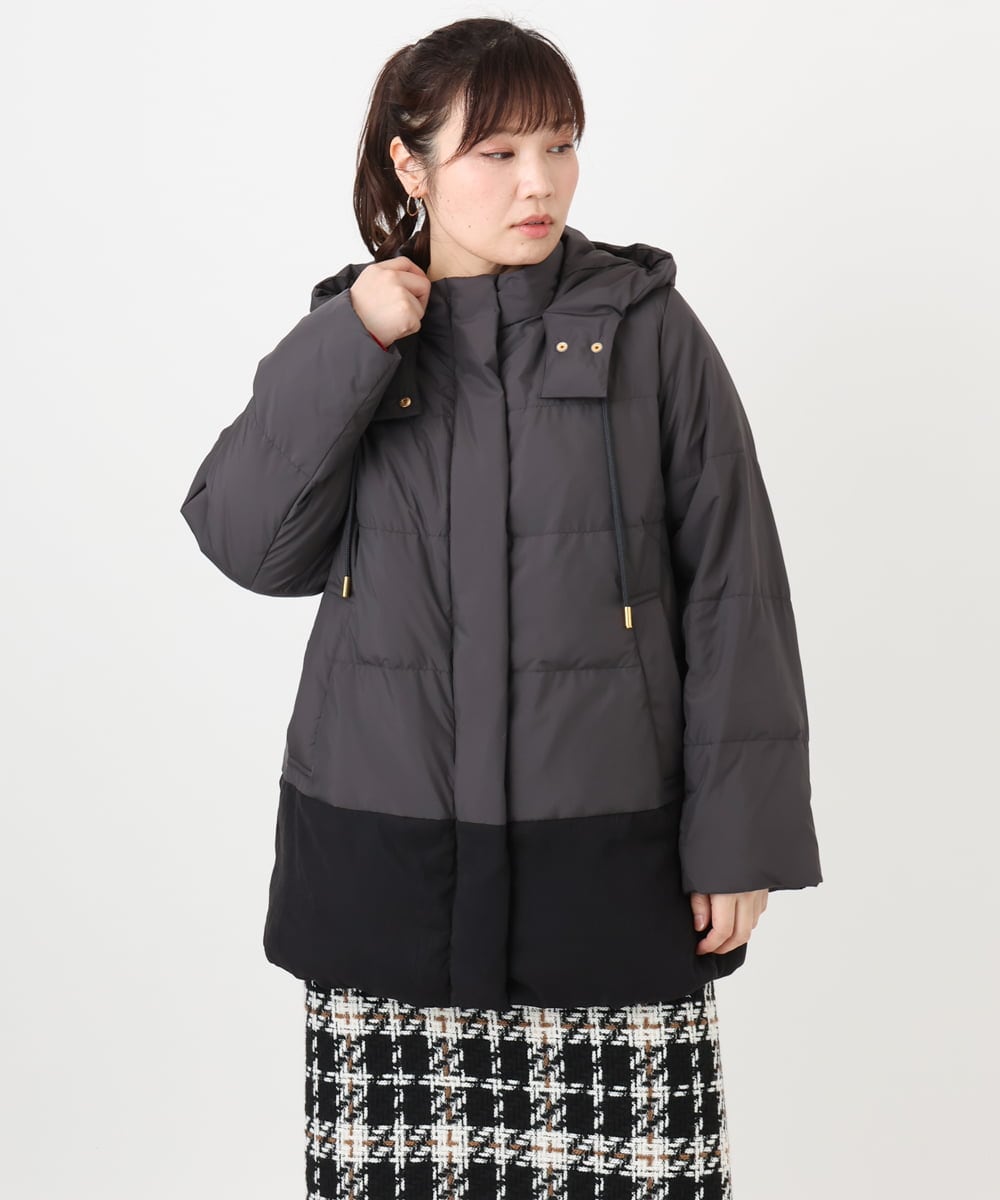 OLJAD03299 eur3(エウルキューブ) 【WEB先行販売】【大きいサイズ】異素材ショートダウンジャケット ダークグレー(93)