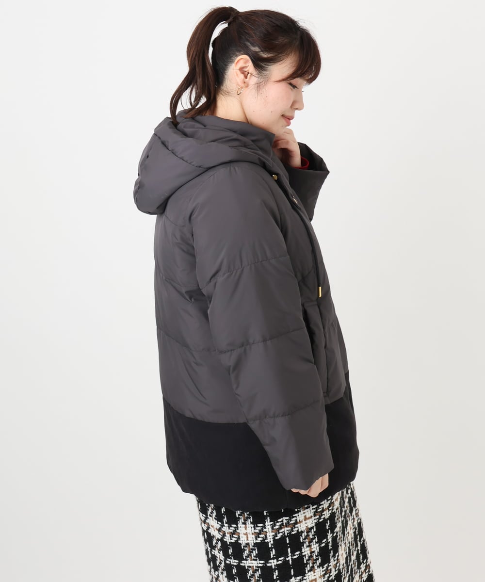 OLJAD03299 eur3(エウルキューブ) 【WEB先行販売】【大きいサイズ】異素材ショートダウンジャケット ダークグレー(93)