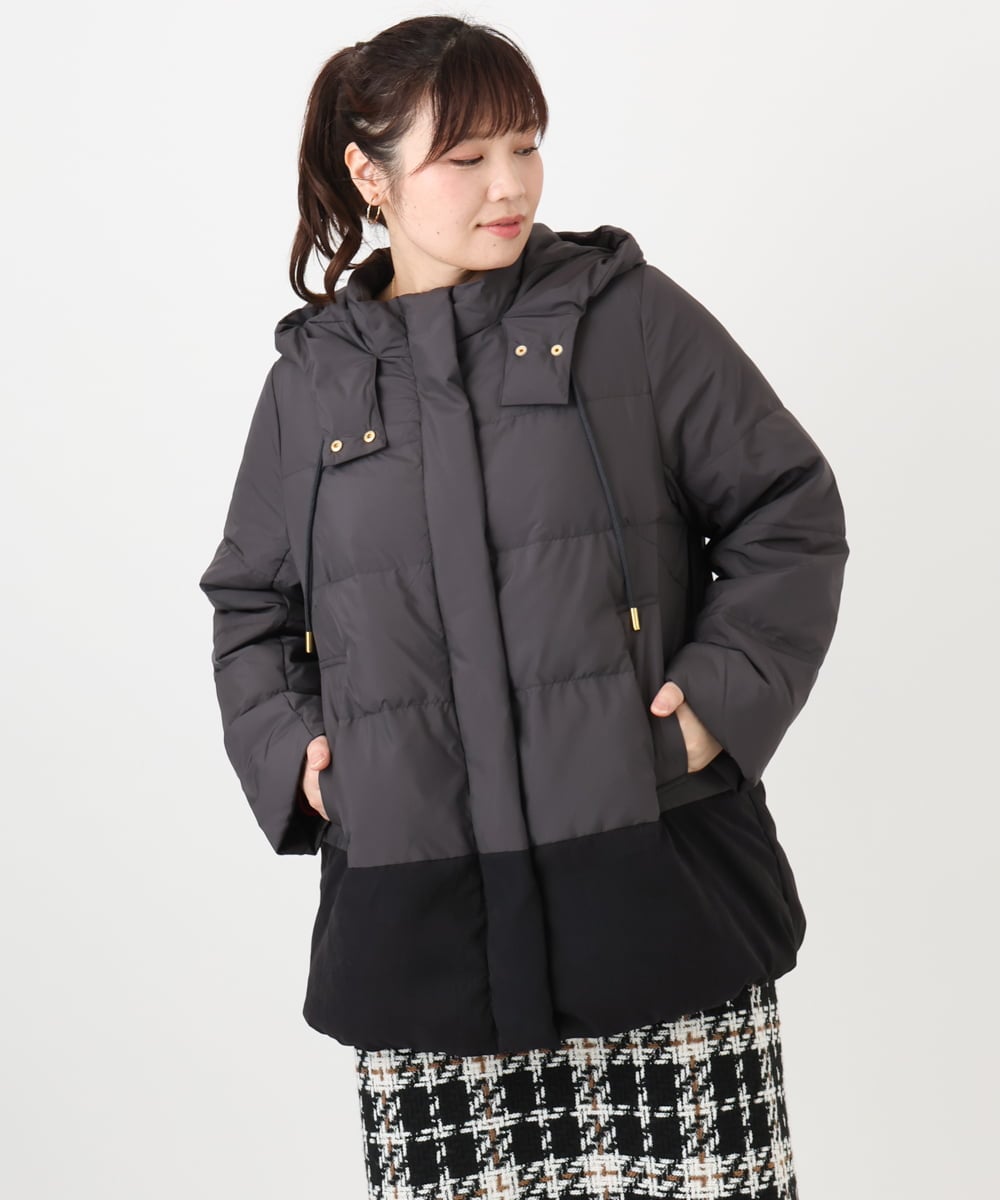 OLJAD03299 eur3(エウルキューブ) 【WEB先行販売】【大きいサイズ】異素材ショートダウンジャケット ダークグレー(93)