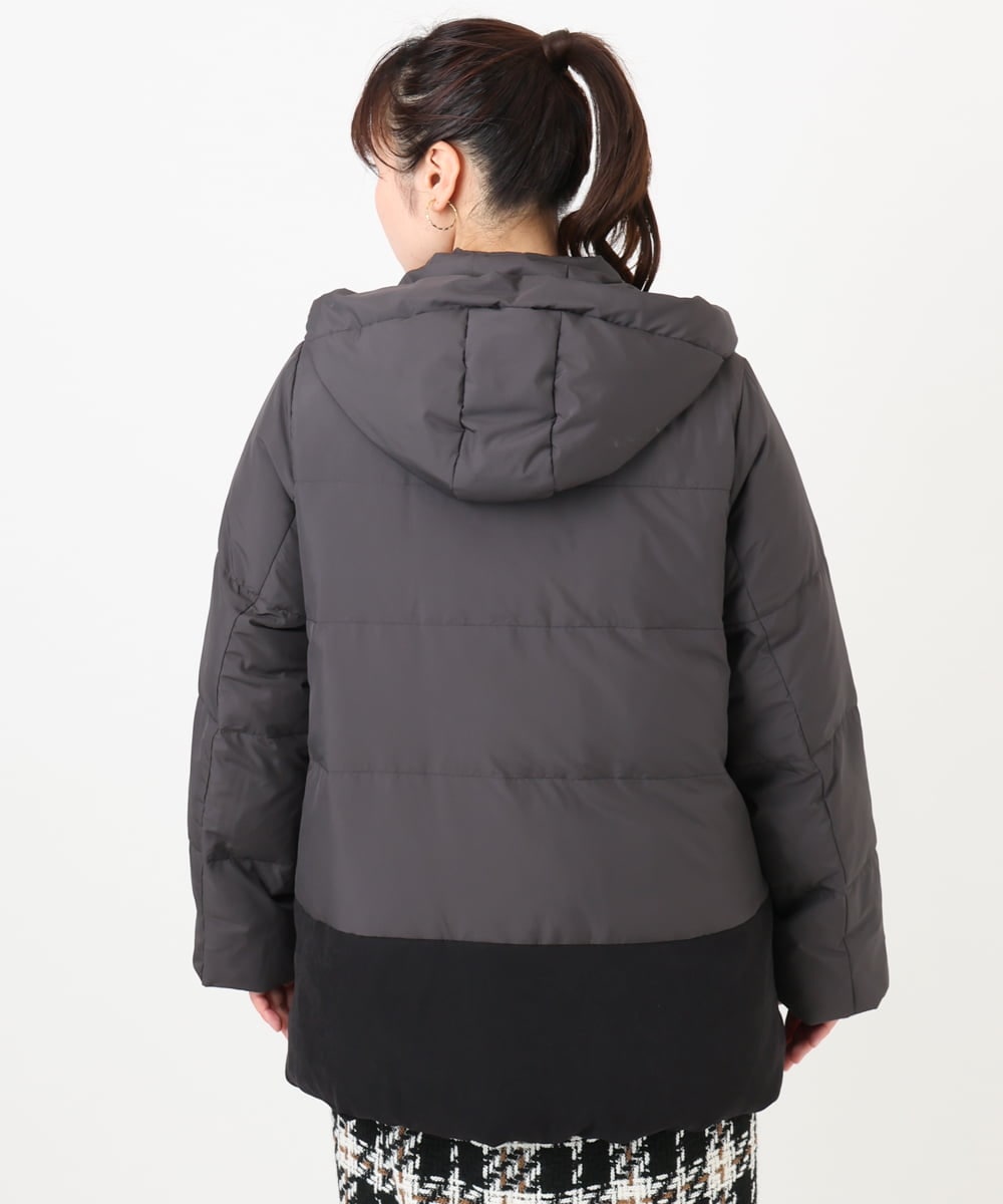 OLJAD03299 eur3(エウルキューブ) 【WEB先行販売】【大きいサイズ】異素材ショートダウンジャケット ダークグレー(93)