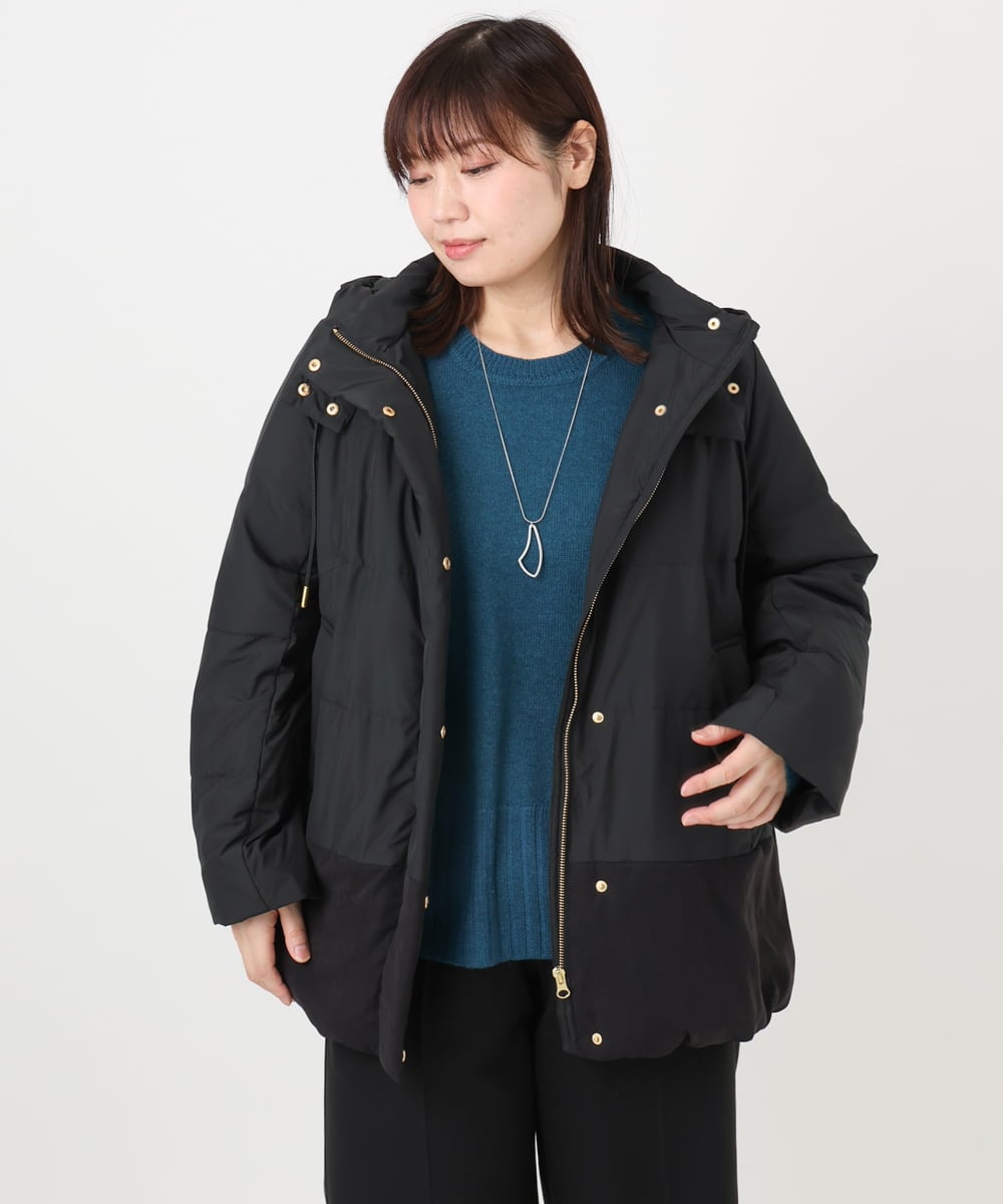 OLJAD03299 eur3(エウルキューブ) 【WEB先行販売】【大きいサイズ】異素材ショートダウンジャケット ブラック(94)