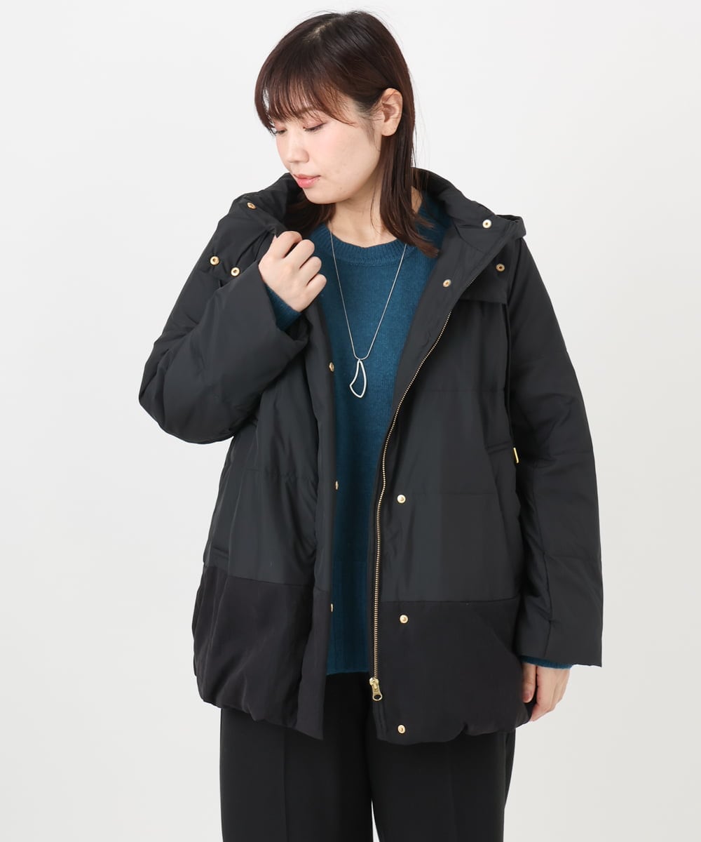 OLJAD03299 eur3(エウルキューブ) 【WEB先行販売】【大きいサイズ】異素材ショートダウンジャケット ブラック(94)