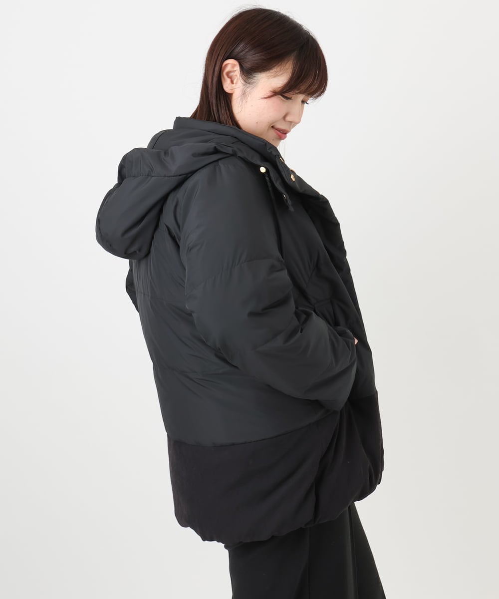 OLJAD03299 eur3(エウルキューブ) 【WEB先行販売】【大きいサイズ】異素材ショートダウンジャケット ブラック(94)