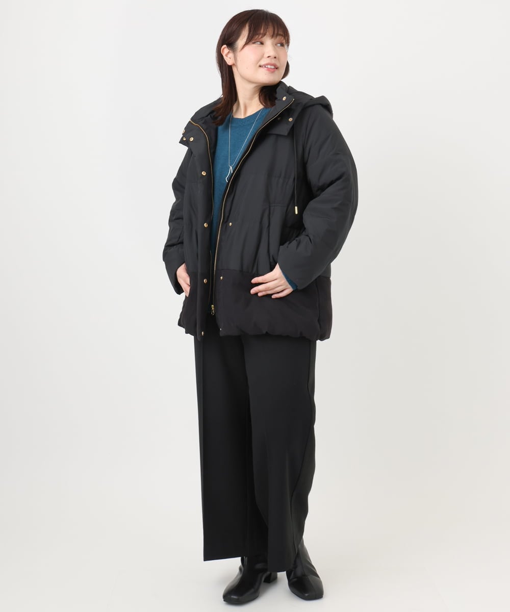 OLJAD03299 eur3(エウルキューブ) 【WEB先行販売】【大きいサイズ】異素材ショートダウンジャケット ブラック(94)